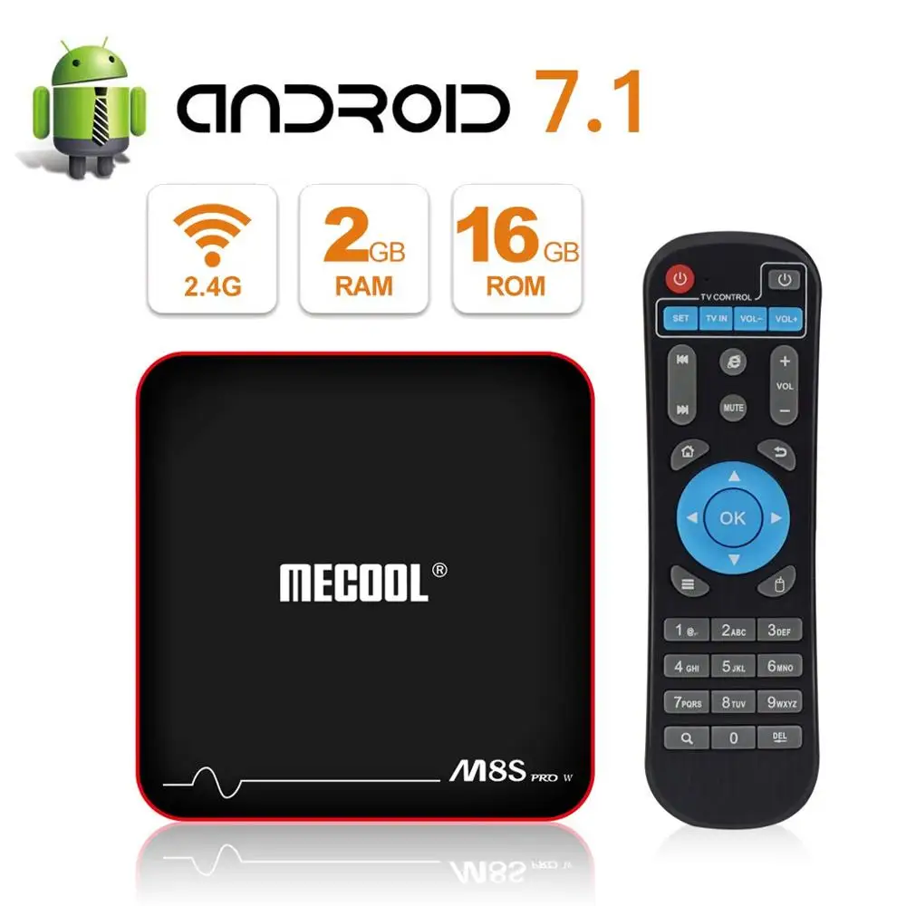 MECOOL M8S PRO W Android 7,1 ТВ приставка Amlogic S905W Процессор четырехъядерный 2 Гб ОЗУ DDR4 16 Гб Смарт ТВ приставка 2,4 ГГц WiFi 4 к H.265 ТВ приставка