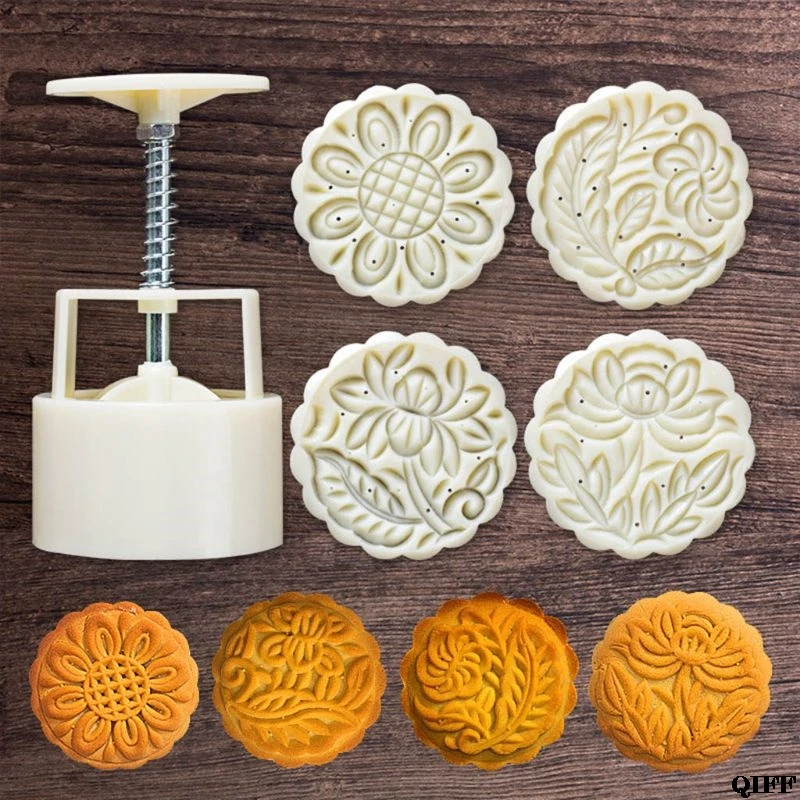 4 шт. Ручной пресс для печенья Печать Луна Торт Декор баррель Mooncake плесень 125 г DIY инструмент