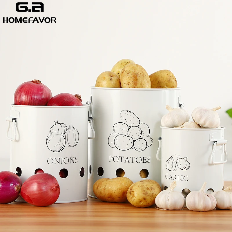 3 Pcs Storage Box Potatoes Onions Garlic Bin Kitchen Food Container White Buckets Breathable Metal  - 4000263043609