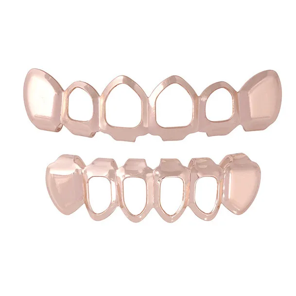 Teeth Jewelry Silver /Gold Teeth Grillz Hip hop Teeth Drip Grills Dental Top&Bottom Grill Tooth Caps Cosplay Party Body Jewelry - Окраска металла: rose gold