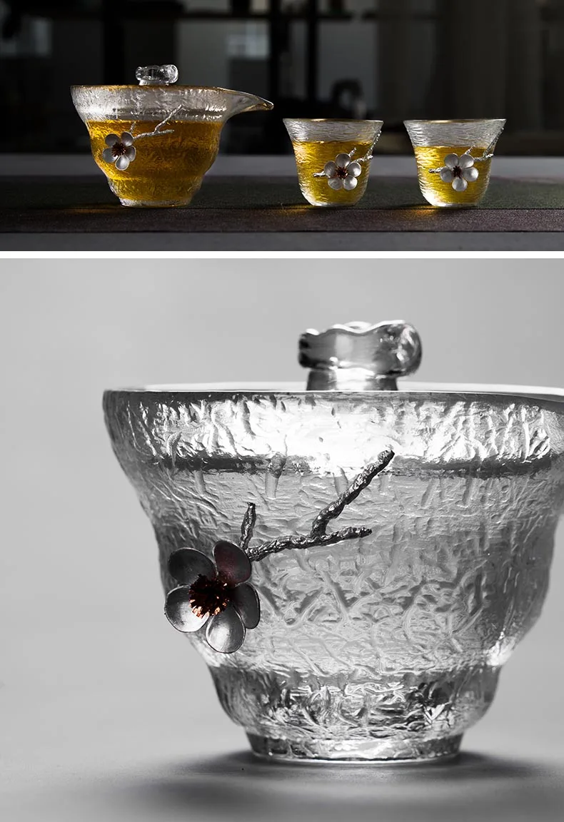 Жаростойкое прозрачное стекло Gaiwan чайный набор кунг-фу китайский креативный оловянный цветок сливы чайная посуда украшения для дома рукодельные
