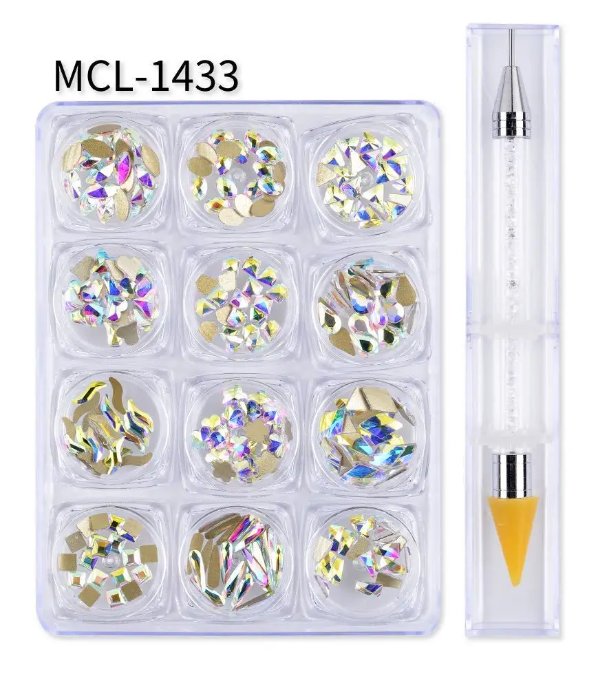 

DIAMOND SET FOR NAIL BEAUTY RED/AB Crystal Rhinestone Diamond 3D Glitter Dazzling Nail Art Supply 1 Rhinestone Picker