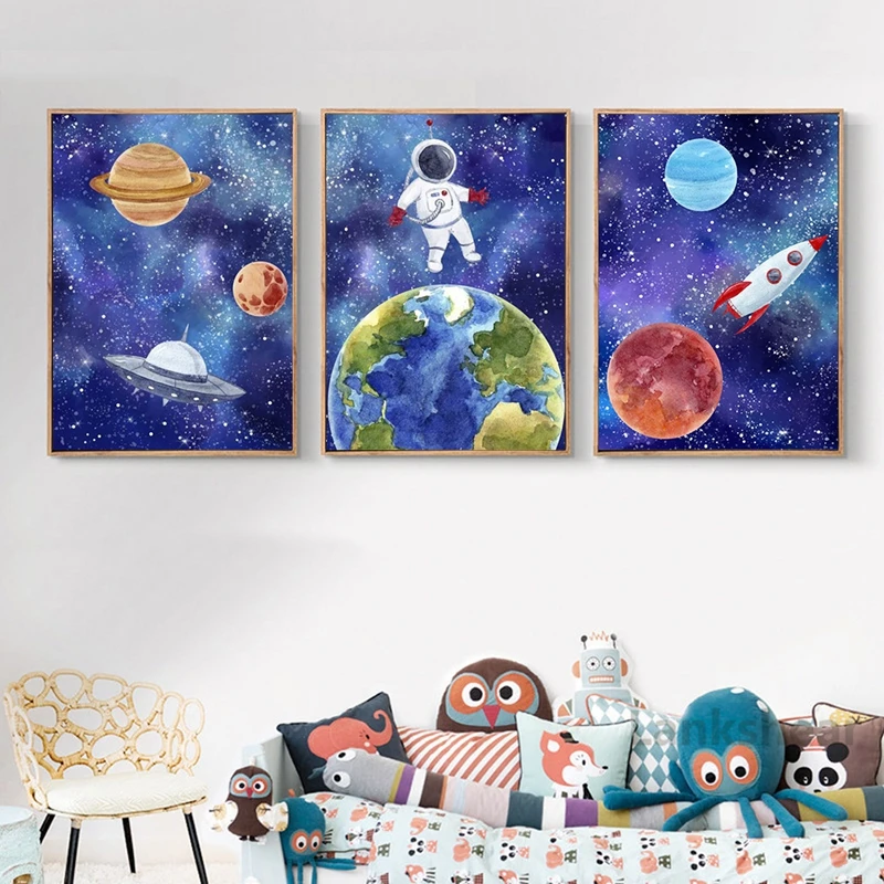 Мальчика подарок космического пространства холст картина Детская Wall Art плакат