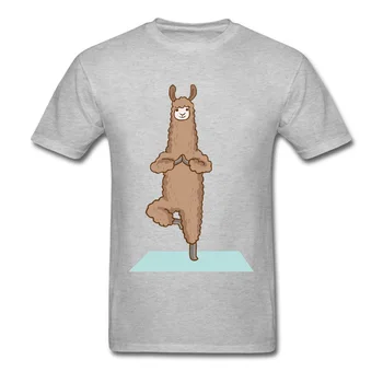 

Alpaca Llama Physical Exercise OM Tshirts Buddhist Meditation Funny Goat Funny Design Creative T Shirt For Men Grey Custom