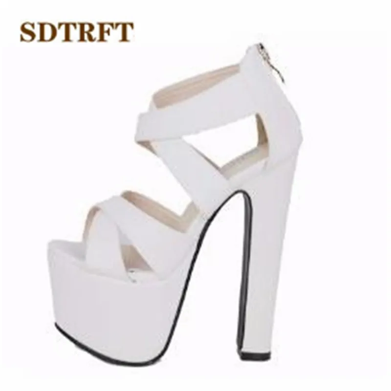 SDTRFT sapato feminino/брендовые летние пикантные босоножки Обувь на очень высоком толстом каблуке 14 см с ремешком и пряжкой женские вечерние свадебные туфли-лодочки для костюмированной вечеринки