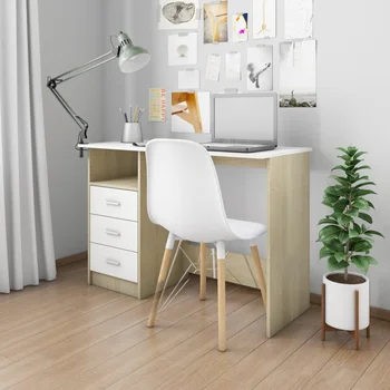 

vidaXL Desk with Drawers White and Sonoma Oak 100x50x76 cm Chipboard