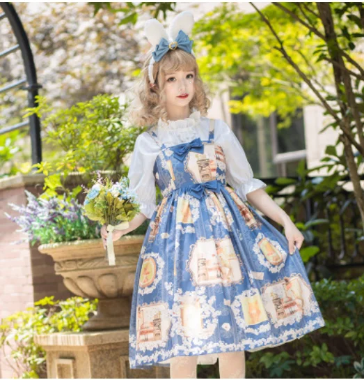 Fox Love Letter JSK Gothic Lolita Maid Court Dress Cute Printing Bowknot Height Waist Dress Lolita Cos costume