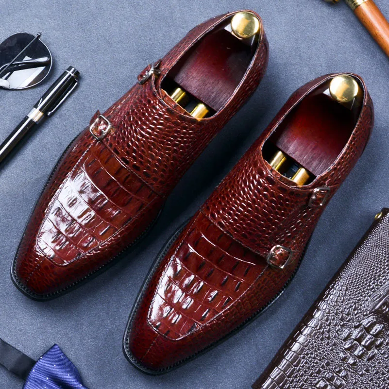 

Italian Brand Design Handmade Genuine Leather Men Brown Formal Shoes Office Business Double Monk Strap Dress Shoes