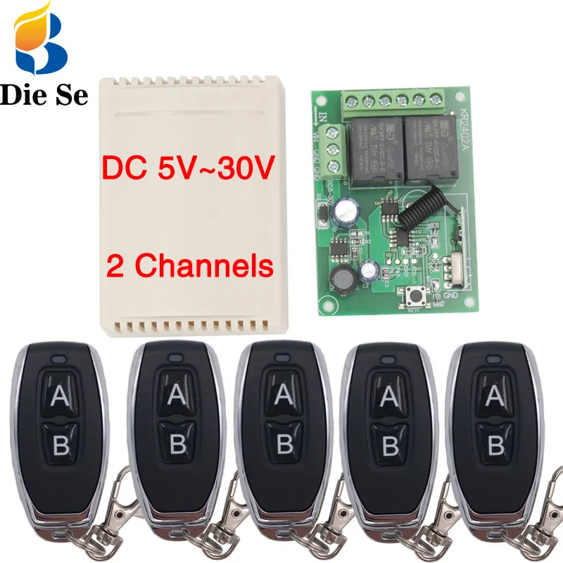 433Mhz RF Circuito di Controllo A Distanza Senza Fili Universale Interruttore DC 5V 12V 24V 2CH rf Relè Ricevitore E Telecomando Trasmettitore per il Garage