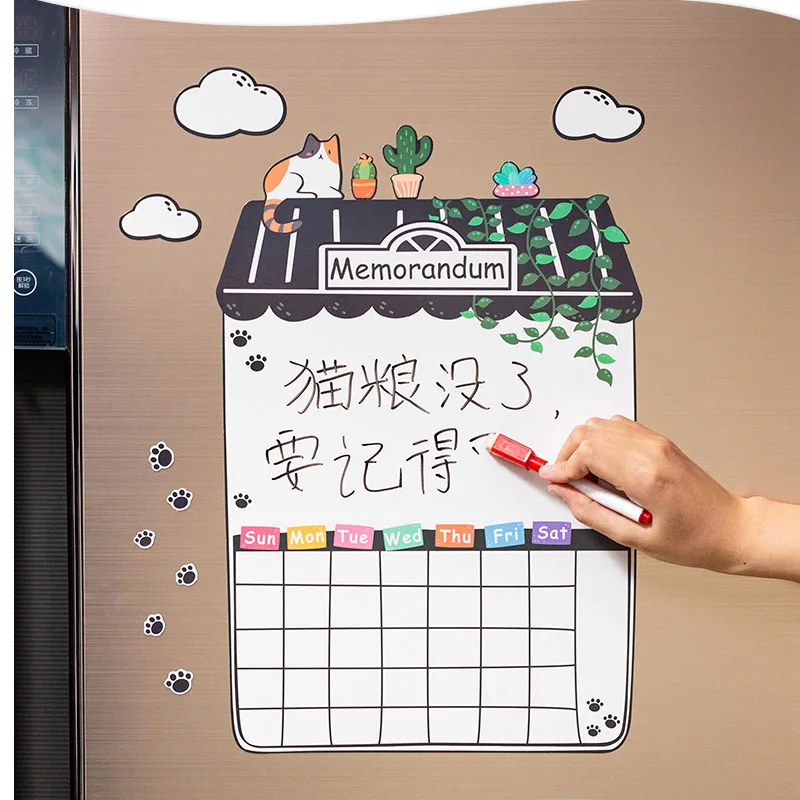 

Cartoon cute reusable daily message drawing refrigerator announcement whiteboard DIY magnetic weekly and monthly plan whiteboard
