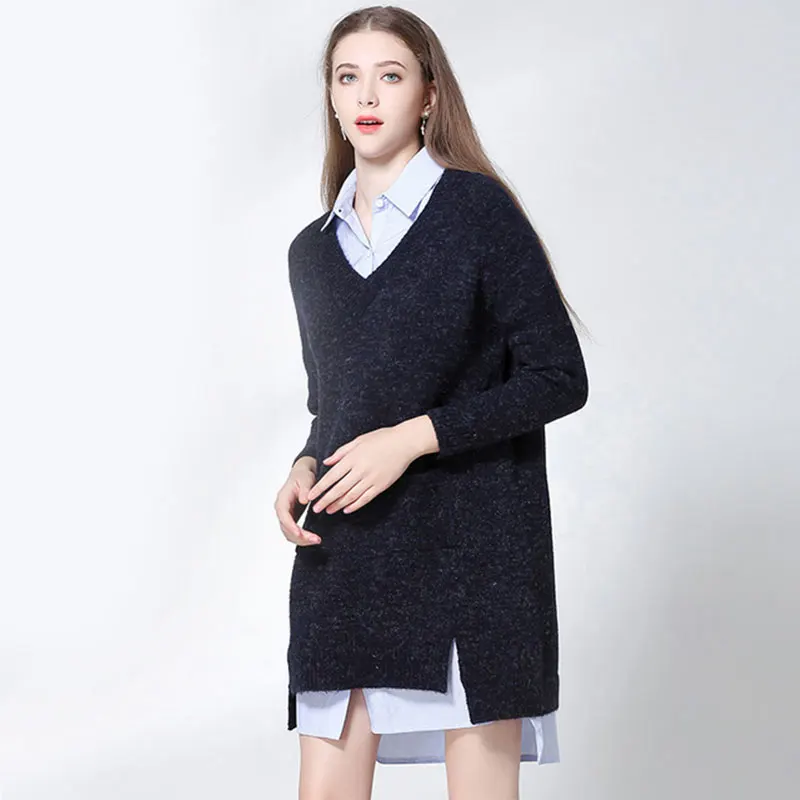 

Winter New Women's Hair Loose V-neck Long Sweater Long Sleeve Maternity Women Clothes Pullover Maternity Knitwear Female