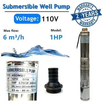 

Submersible Well Solar Water Pump Bore 1.5HP AC110V Deep Well Pump 256ft22GPM Stainless Steel Screw Submersible Pump US