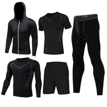 Мужской спортивный Быстросохнущий костюм для бега, комплект из пяти предметов, трико, тренировочная одежда, баскетбол, утренний бег, Осень-зима, спортивная одежда, мужские футболки