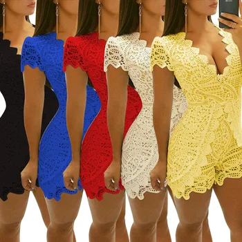 

Women Summer Lace Jumpsuit Sleeveless Sexy Skinny playsuits Rompers Fashion Lace Patchwork Hollow Out Suit Overalls Ladies 2020