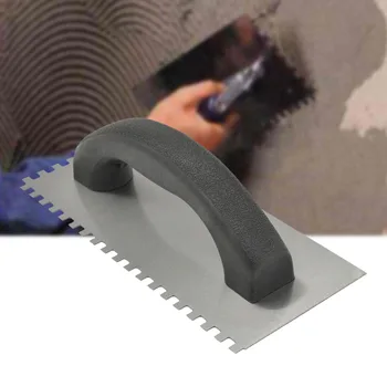 

Wall Multifunctional Curved Handle Professional Square Portable Home Plastering Decoration Steel Trowel Tiling Tool Sawtooth