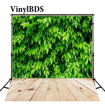 

VinylBDS Newborn Baby Background Green Screen Leaf Wall Spring Wood Floor Wedding Background for Photo Studio