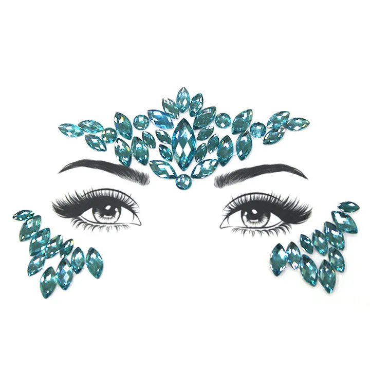 3  Party Decoration Face Stickers Acrylic Crystal Resin Drill Stick Brow Angle Self-Adhesive Backing Face DIY Phone Case Stickers