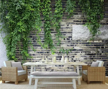 

CJSIR Custom Wallpaper Brick Wall Green Leaves Flower Vine Brick Wall TV Background Wall Living Room Bedroom 3d Wallpaper Decor