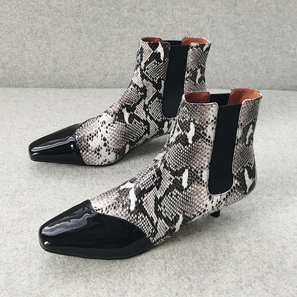 

Plus Size 34-43 Genuine Leather Mixed Colors Boots Snake Print Arrival Ankle Boots Riding Shoes Women Fashion High Heels Booties