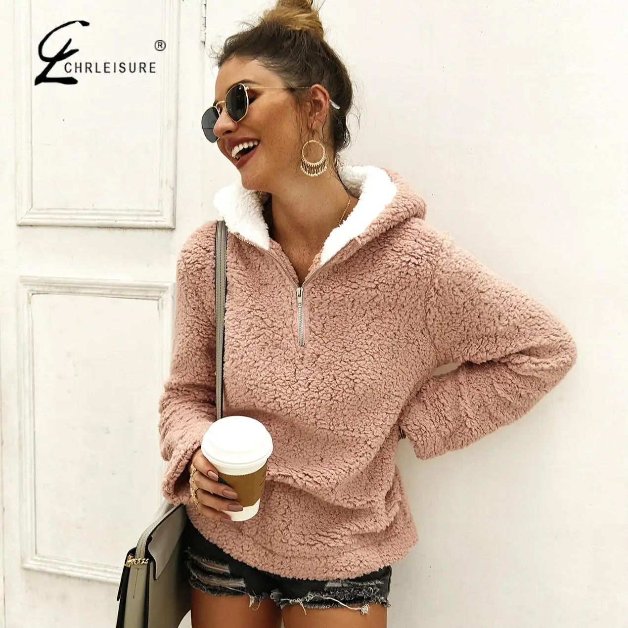 

Women Turtleneck Pullover Sweater Loose Plush Solid Zipper Pocket Sweater Casual Long Sleeve Sweters Women