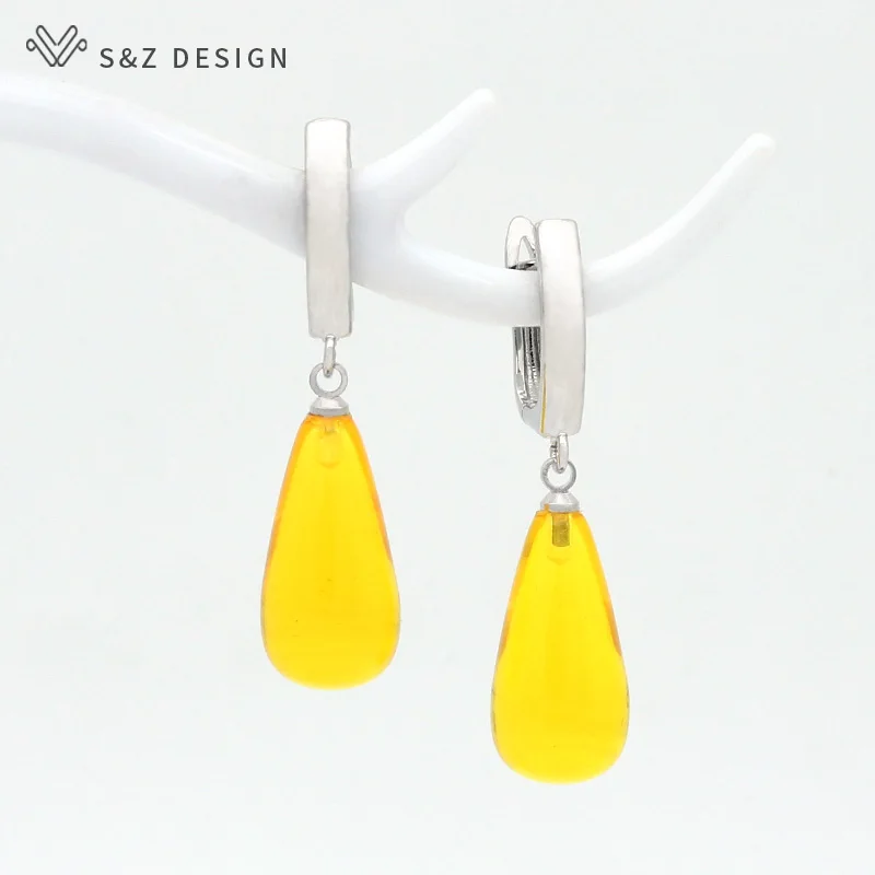S&Z DESIGN New Original Fashion Water Drop Imitation Beeswax Dangle Earrings For Women Jewelry 585 Rose Gold Color Gift