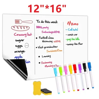 

12"X16" Dry Erase Magnetic Whiteboard Sheet for Fridge 8 Fine Tip Markers 1 Eraser Refrigerator Magnets Children Drawing Board