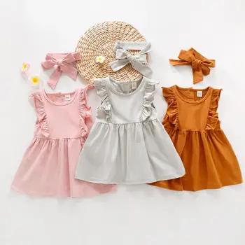 

Kids Clothes Princess Girl Cotton Short Sleeve dress Headband baby girls dresses