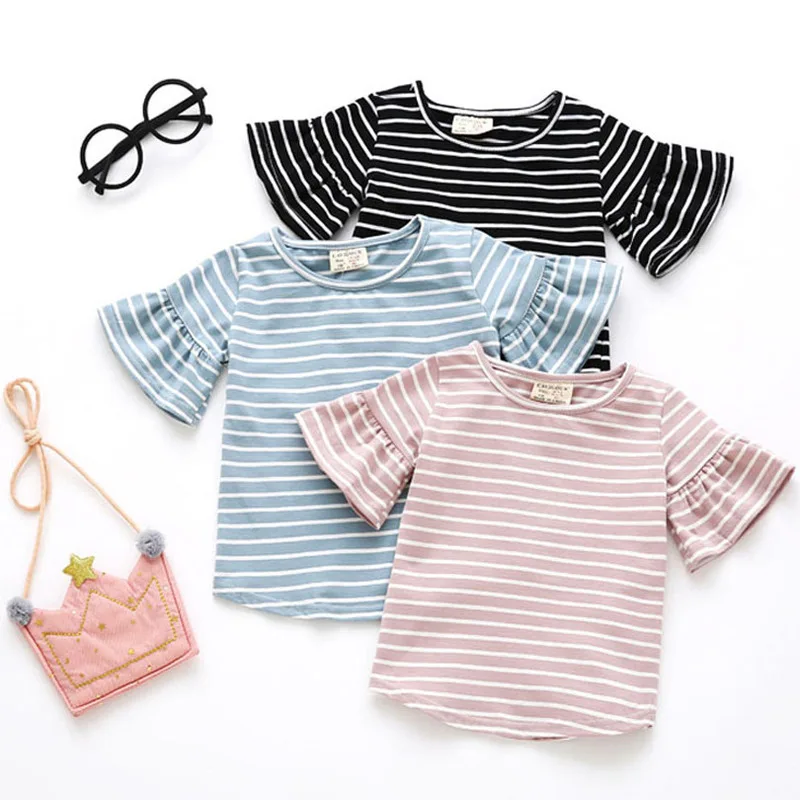 

Summer Girls Butterfly Sleeve Casual T Shirt Striped O-Neck T-shirt Kid Girls Clothes Tee Shirts Tops Cute Toddler Sundress 0-4Y
