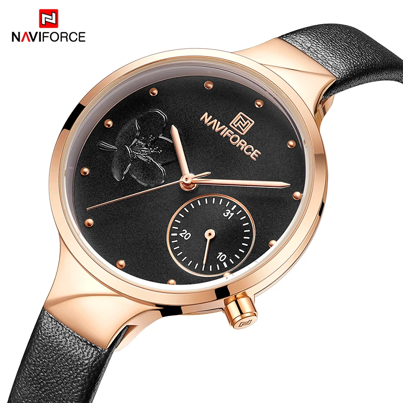 NAVIFORCE marque de luxe en cuir de mode montres femmes créatif cadran Rose décontracté élégant dame Quartz montre bracelet Relogio Feminino|Montres femme| - AliExpress
