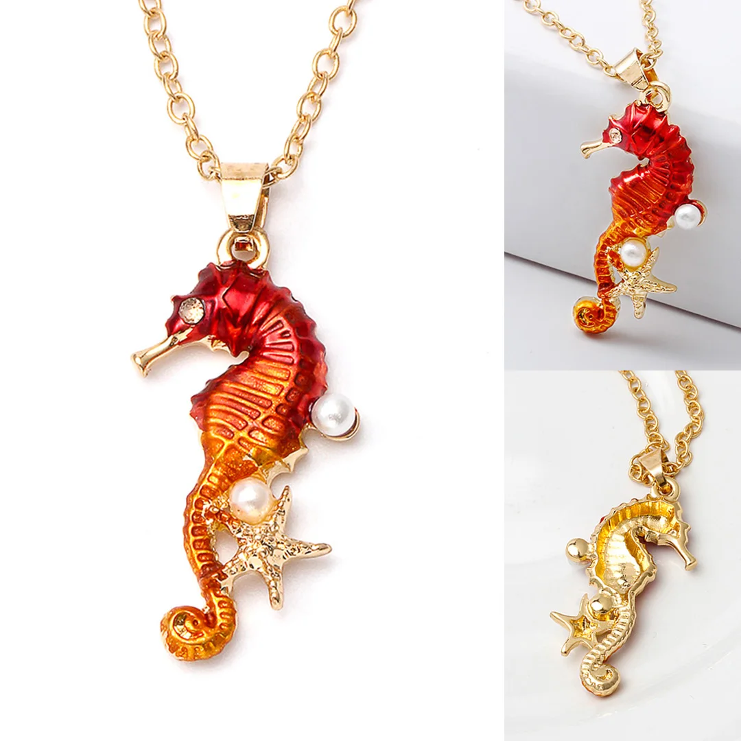 Seahorse Decor Starfish Pearl Pendant Lady Necklace Clavicle Chain Women Gift