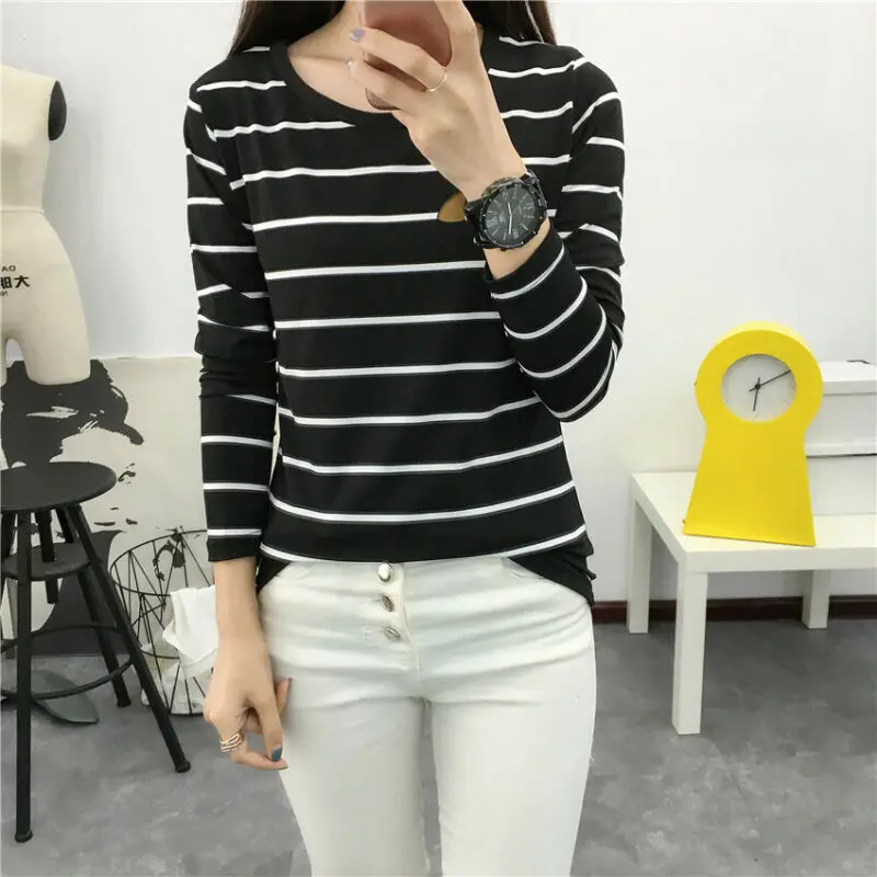 

Women Fashion Striped Slim Fit Tops Ladies Long Sleeve O Neck T-shirt Clothes Trend Casual Slim Fit Top Tees Shirt