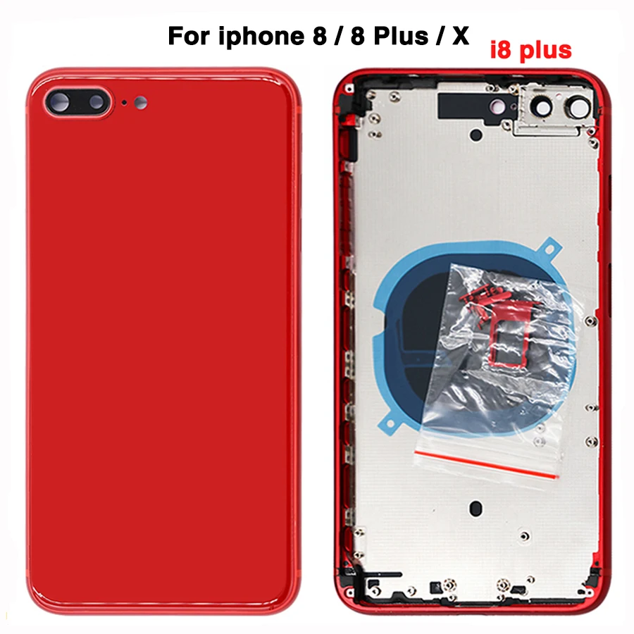Задний корпус для iphone 8 8 Plus, задняя крышка для батареи, стекло для двери+ средняя рамка+ sim-лоток, боковые ключевые детали для 8G 8 P, чехол для корпуса