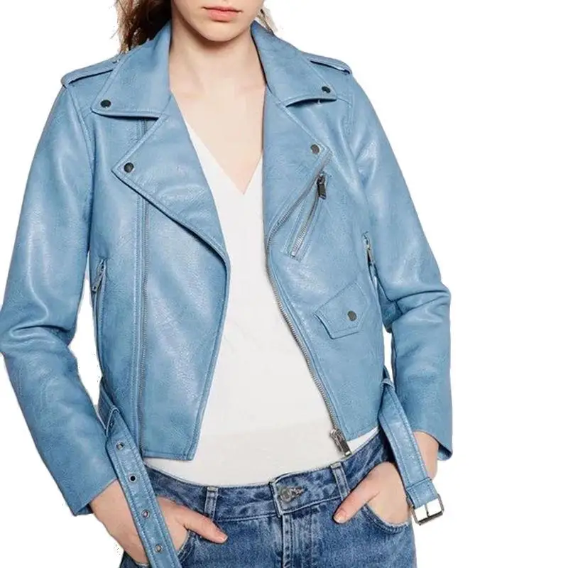 Fashion Women Casual Soft PU Leather Zipper Coat Biker Motorcycle Slim Jacket Tops Short Zip Up Casual Leather Jacket Plus SIZE