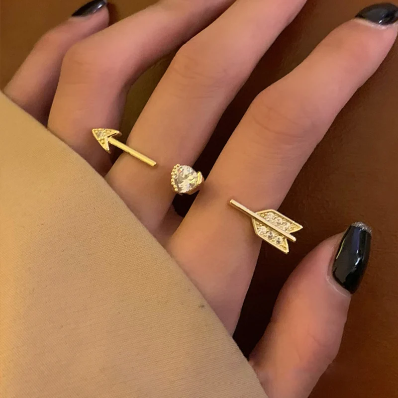 Cupid Heart Arrow Rings For Women Adjustable Two Finger Ring Zircon Charm Jewelry Wedding Couple Gifts BFF finger rings fashion rings zircon rings fashion ring couple rings crystal rings