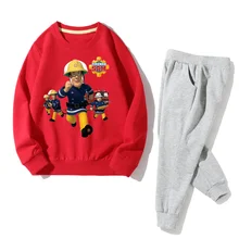 Детские осенние спортивные костюмы, комплекты одежды с принтом пожарного Сэма, пуловер для мальчиков и девочек, пальто+ штаны, комплект одежды из 2 предметов, JZ065