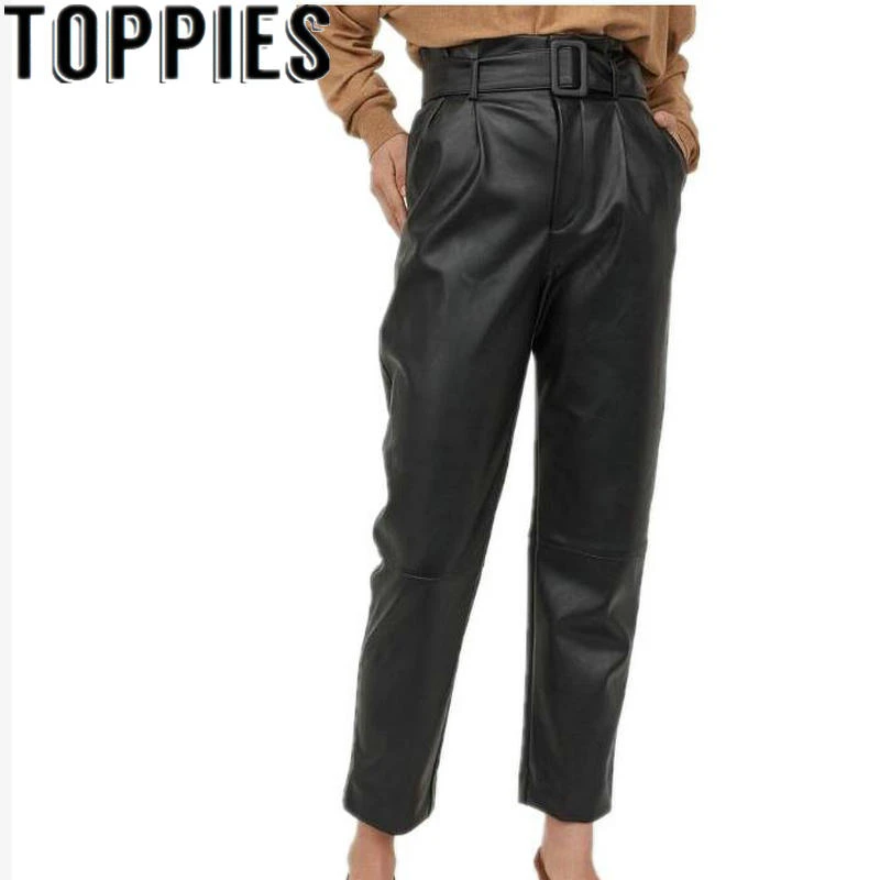 high waisted pu trousers