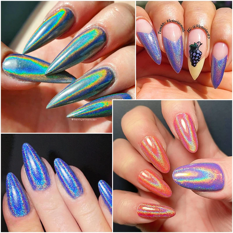 Holographic Nail Glitter Powder Laser Pigment Nail Art Dust Mirror Chrome Shining Pigment Powder 3D Art Decorations DIY Nail Powder Nail Glitter Nail Decoration Nail Decorations