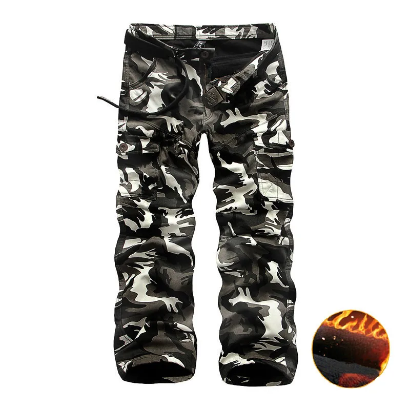 

Fleece Warm Cargo Pants Men Camouflage Loose Track Pants Men Winter Tactical Mens Trousers Loose Men's Clothes Military