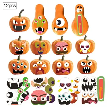 

12PCS Halloween Pumpkin Grimace Sticker Trick Or Treat Party Decoration Decorating Craft Kit Stickers DIY Pumpkins In Stock