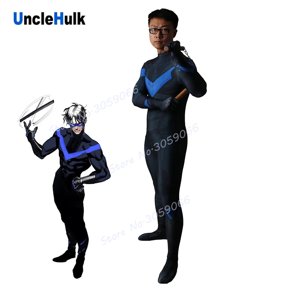 Костюм nightwing костюм черный и синий спандекс боди SH0808 | UncleHulk|Костюмы из фильмов ТВ|