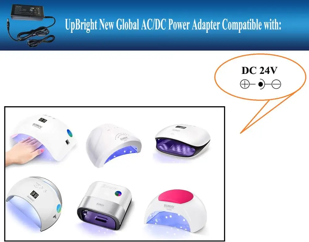 24V адаптер переменного тока для SUNUV 36 Вт SUN9C плюс 48 Вт SUNone SUN1 SUN2 SUN2C SUN3 SUN4 SUN6 SUN7 SUN8 УФ-светодиодный светильник, лампа для лечения Ногтей YCA19-24150UL