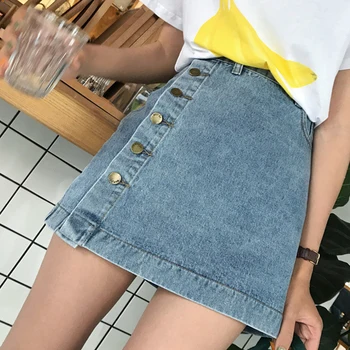 

Summer Womens Vintage A-line Pencil Jeans Skirt Plus Size Front Button High Waist Mini Denim Skirt Female Ladies Falda Jupe