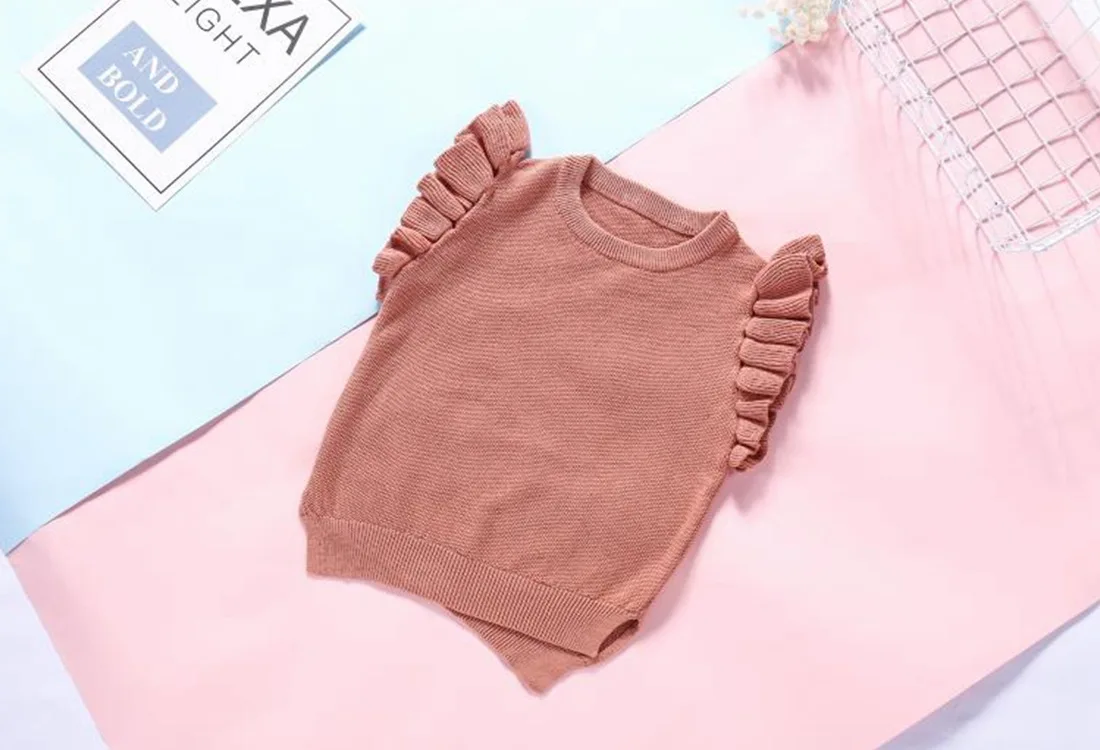 Стильный вязаный жилет для девочек 1-3-8 лет, Детский свитер с оборками