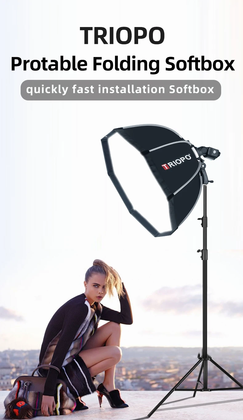 TRIOPO 55cm 65cm Foldable Octagon Softbox Bracket Mount Soft box Handle for Cano