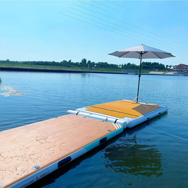 Funworld Promotion Teak Drop Stitch Sunbathing Yoga Water Pontoon Platform  Inflatable Yacht Island Floating Dock - AliExpress