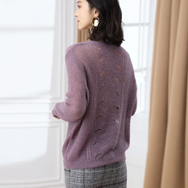 2020 Spring Casual THin Purple Color Sweater Woman Lazy Wind Hollow Out Thin Pullover Loose Mohair Knitting Tees Female 2020 Spring Casual THin Purple Color Sweater Woman Lazy Wind Hollow Out Thin Pullover Loose Mohair Knitting Tees Female