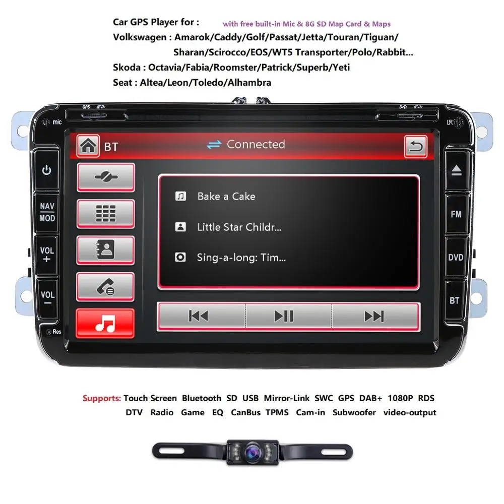 Excellent Car Multimedia player 2 Din Car DVD For Volkswagen/Golf/Polo/Tiguan/Passat/b7/b6/SEAT/leon/Skoda/Octavia Radio GPS DAB Free Cam 2