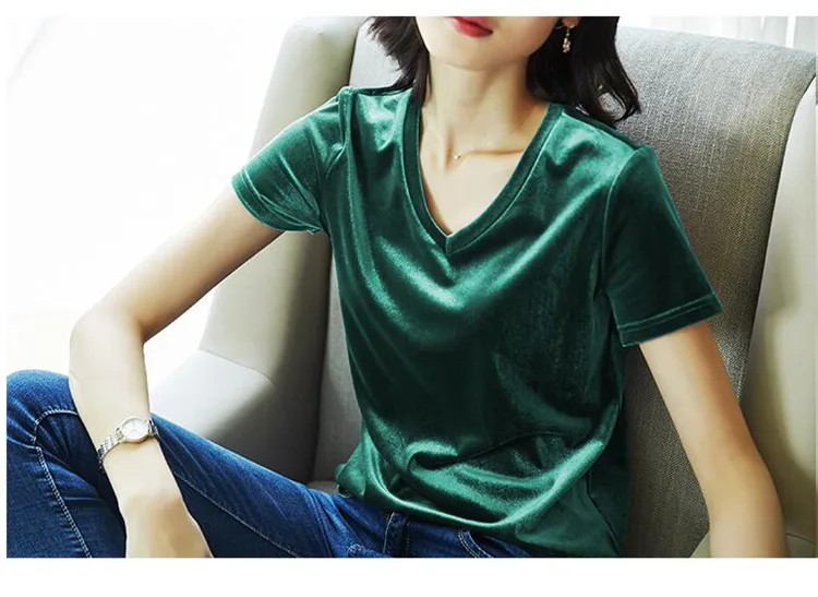 vneck blusa de veludo topos das mulheres camisas coreanas camisas de veludo de verão