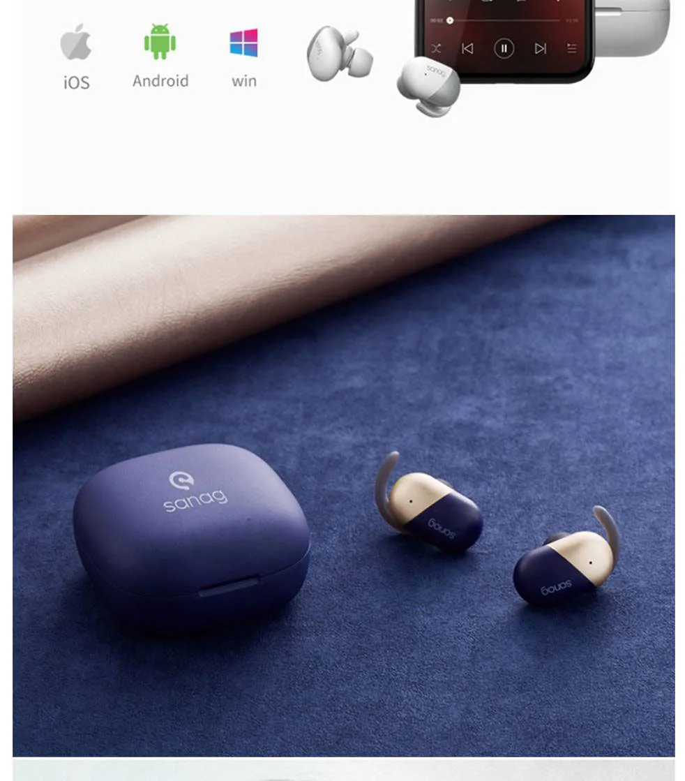 Sanag P5 Bluetooth 5.0 TWS Earbuds Binaural Call Fingertips Control Siri Google Assistant 500mAh Charging Case IP5 with Mic - Rose Gold