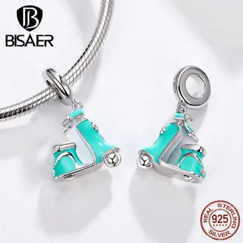 

BISAER 100% 925 Sterling Silver Mint Green Electric Vehicle Charm Beads Fit Original PAN Bracelet DIY Jewelry Gift GXC1201